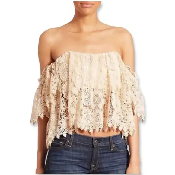 3 FOR $50! 🎁 TULAROSA Off Shoulder Amelia Bustier Crop Sz. S Eggshell Cr… - Picture 1 of 6